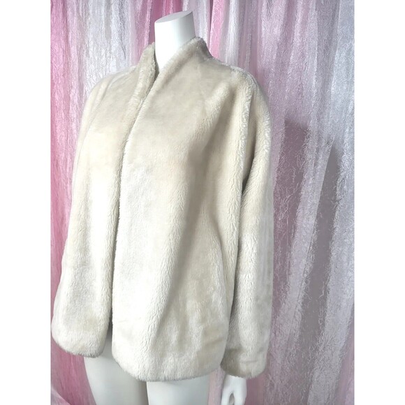 Vintage Borgana Faux Mink Fur Cream Swing Open Front Jacket Size Large - Picture 3 of 9